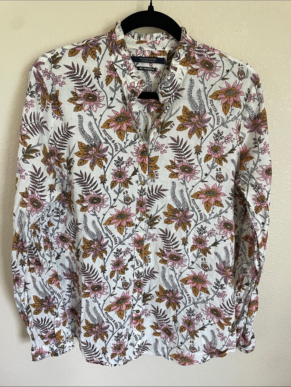 Scotch & Soda Amsterdams Blauw Floral Cotton Button-Up Blouse XL My Favorite